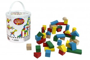 42-piece Wooden Block Set with Carrying Bag and Container