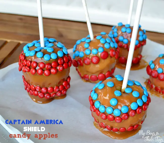 captain america shield candy apples
