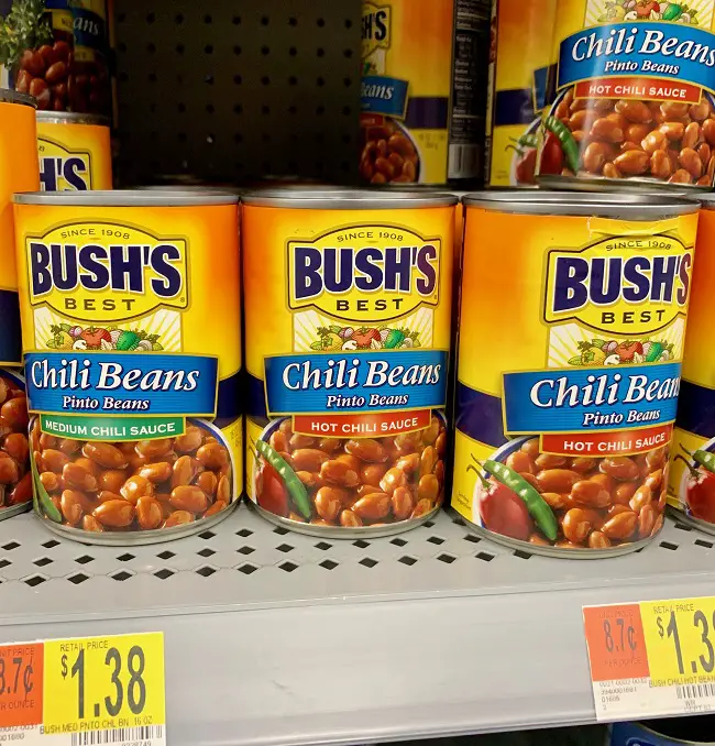 Bush's chili beans on store shelf